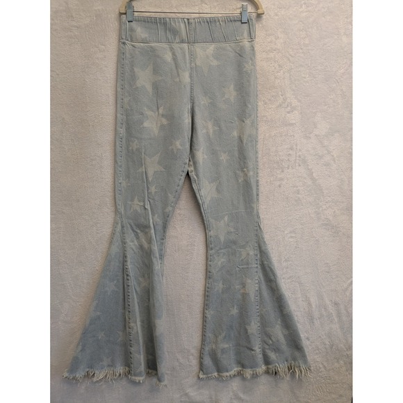 Show Me Your MuMu Denim - Show Me Your Mumu Star Print Bell Bottom Jeans Womens‎ Size M Light Wash Denim
